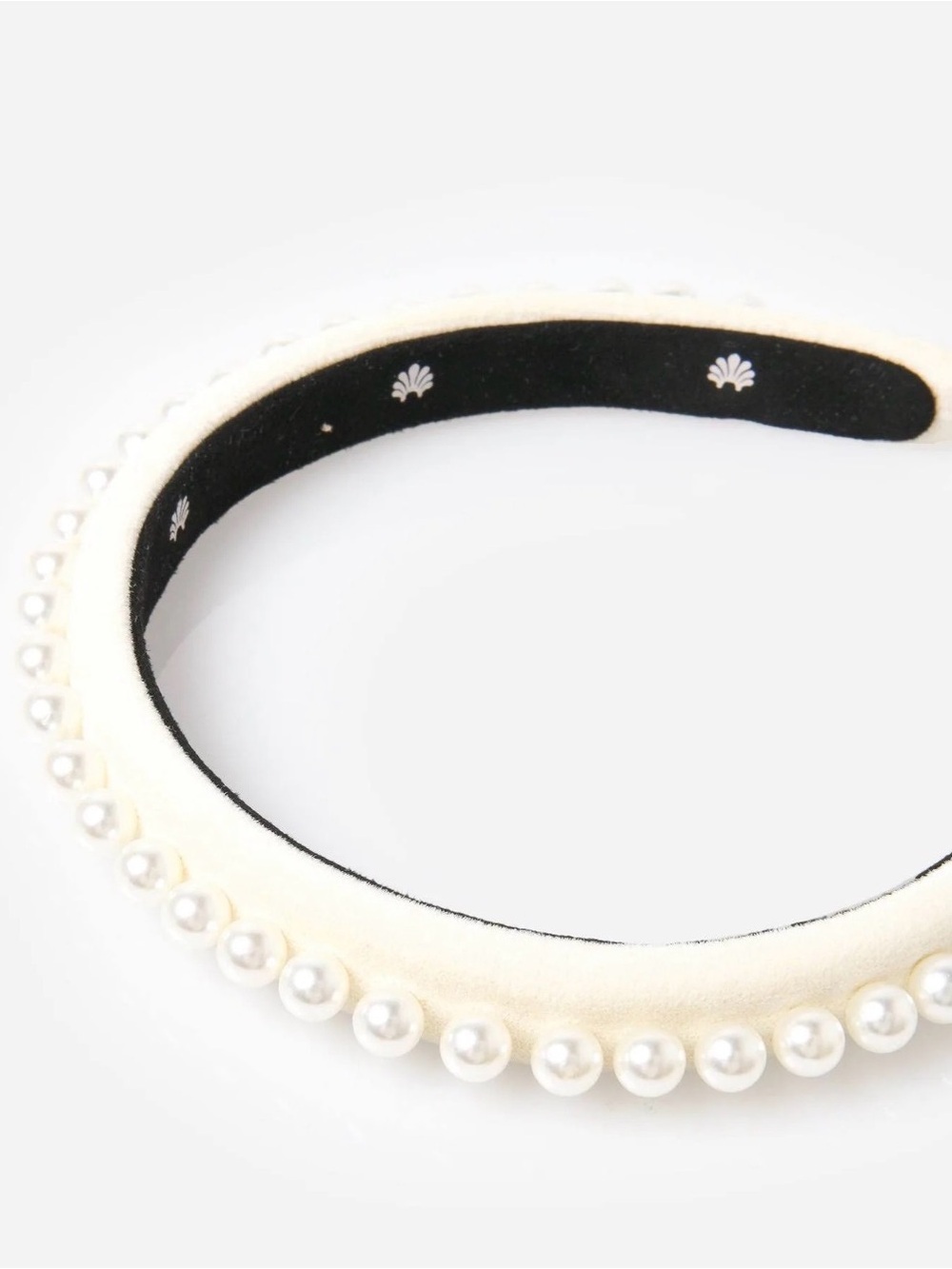 NWT Lele Sadoughi Ivory Cream White PEARL EMBELLISHED VELVET GIGI HEADBAND